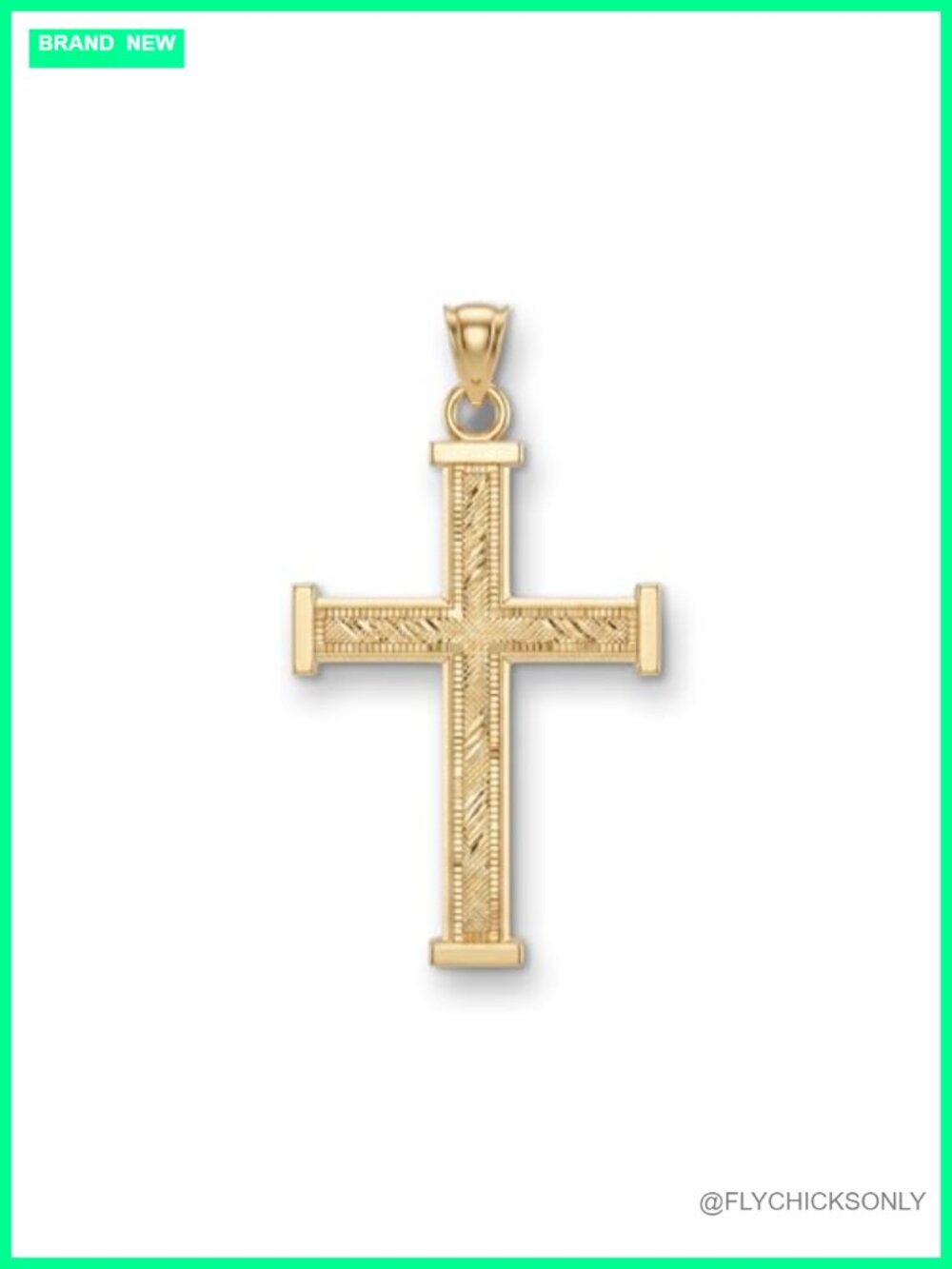 14K Yellow Gold Cross Pendant Textured Square Edge Handcrafted USA